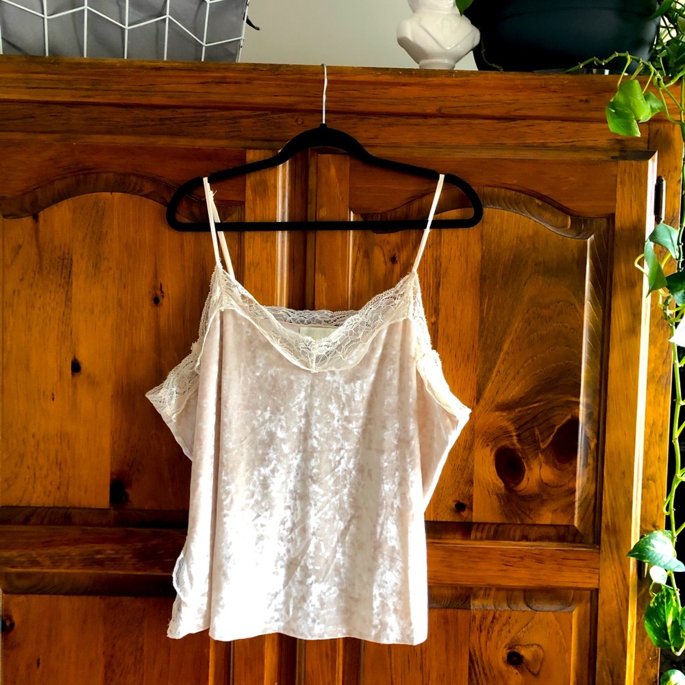 Plus Size Velvet Cami with Lace (beige/champagne)